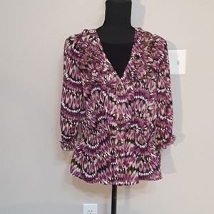 SUNNY LEIGH V-Neck Ruffle Ruched Tunic Blouse Top